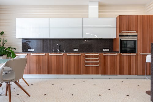 Modern tile and flooring tile installations in a large kitchen