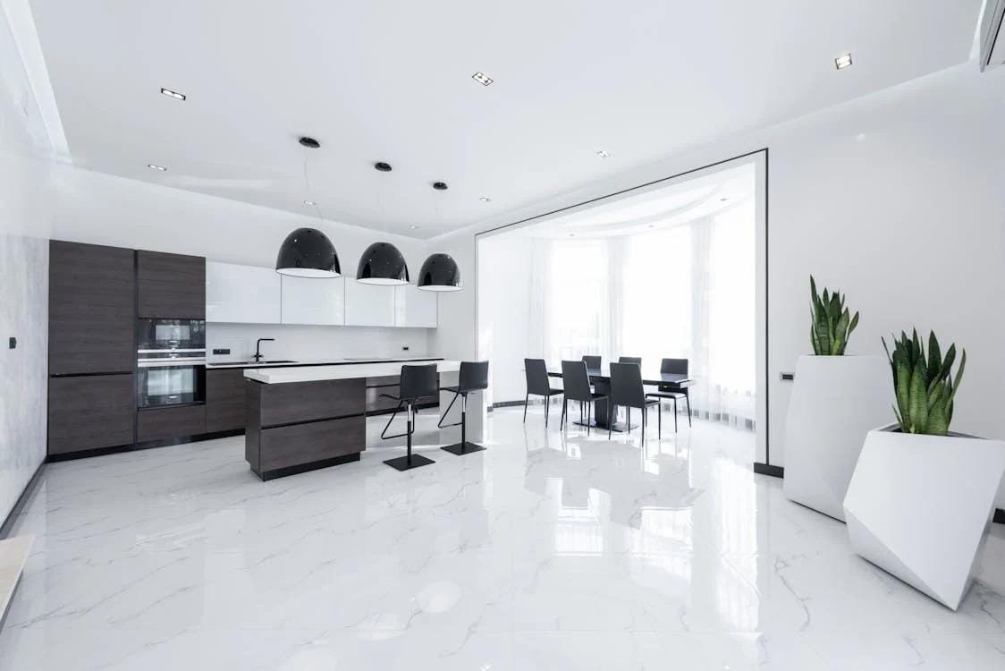 Tie flooring installed in a kitchen