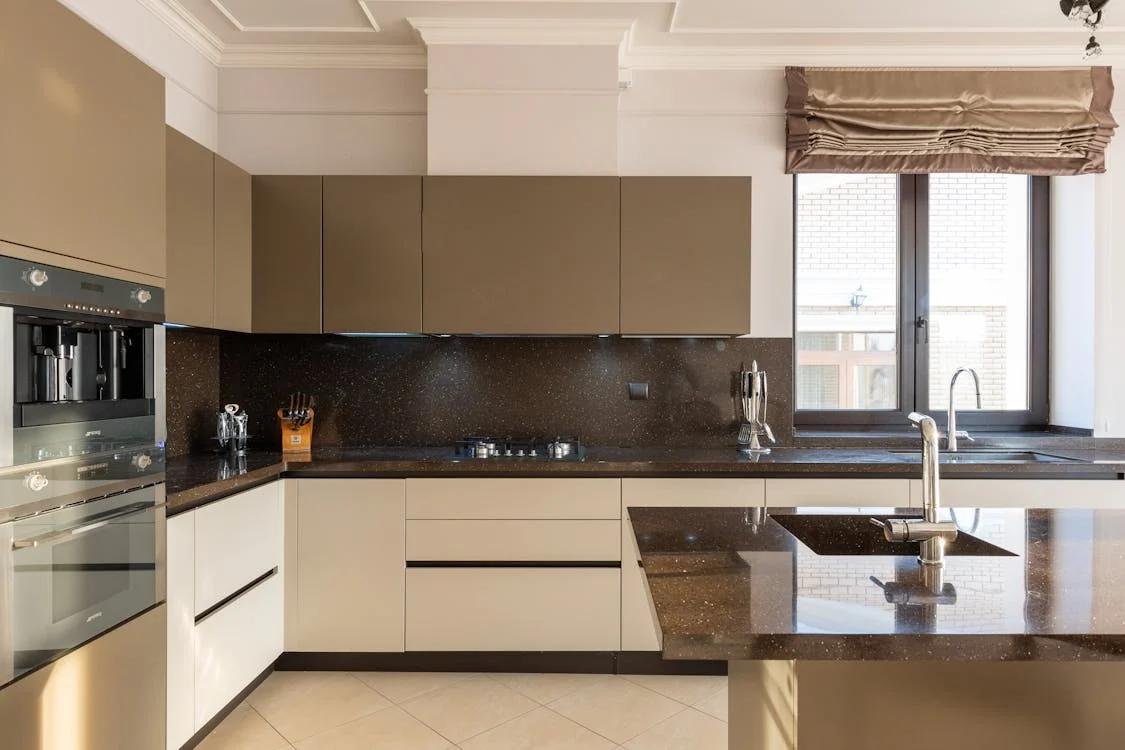 A modern kitchen counter with a sink